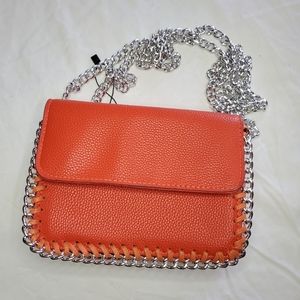 NEW Neon Orange Mini Crossbody Purse w/Silver Chains